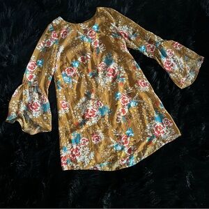 Charlotte Russe Gold Floral Bell Sleeve Dress